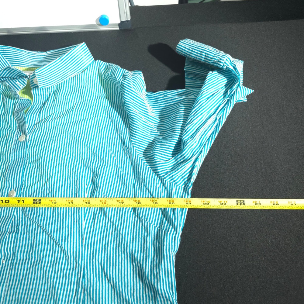 Gretchen Scott Shirt Womens L Turquoise White Striped Button Down Linen Top - Picture 5 of 11